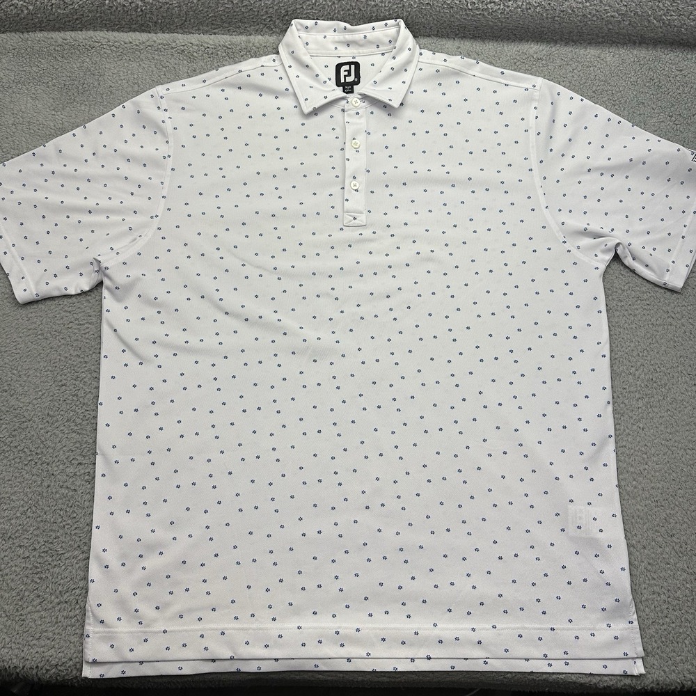 FootJoy Acushnet 25528 Mens XXL White Blue Floral Print ProDry Golf Polo Shirt